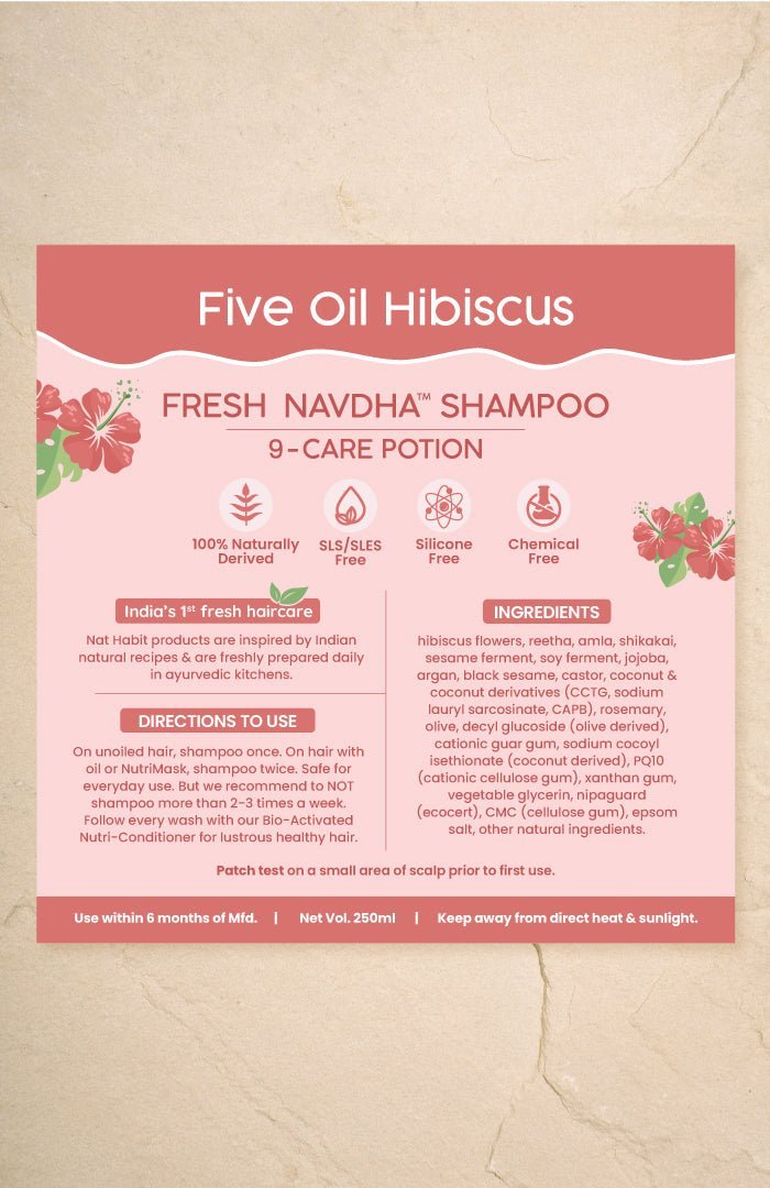 <strong>Sample - Fresh 5 - Oil Hibiscus Navdha Shampoo</strong> <br><i>For Long Thick Hair</i> - Nat Habit
