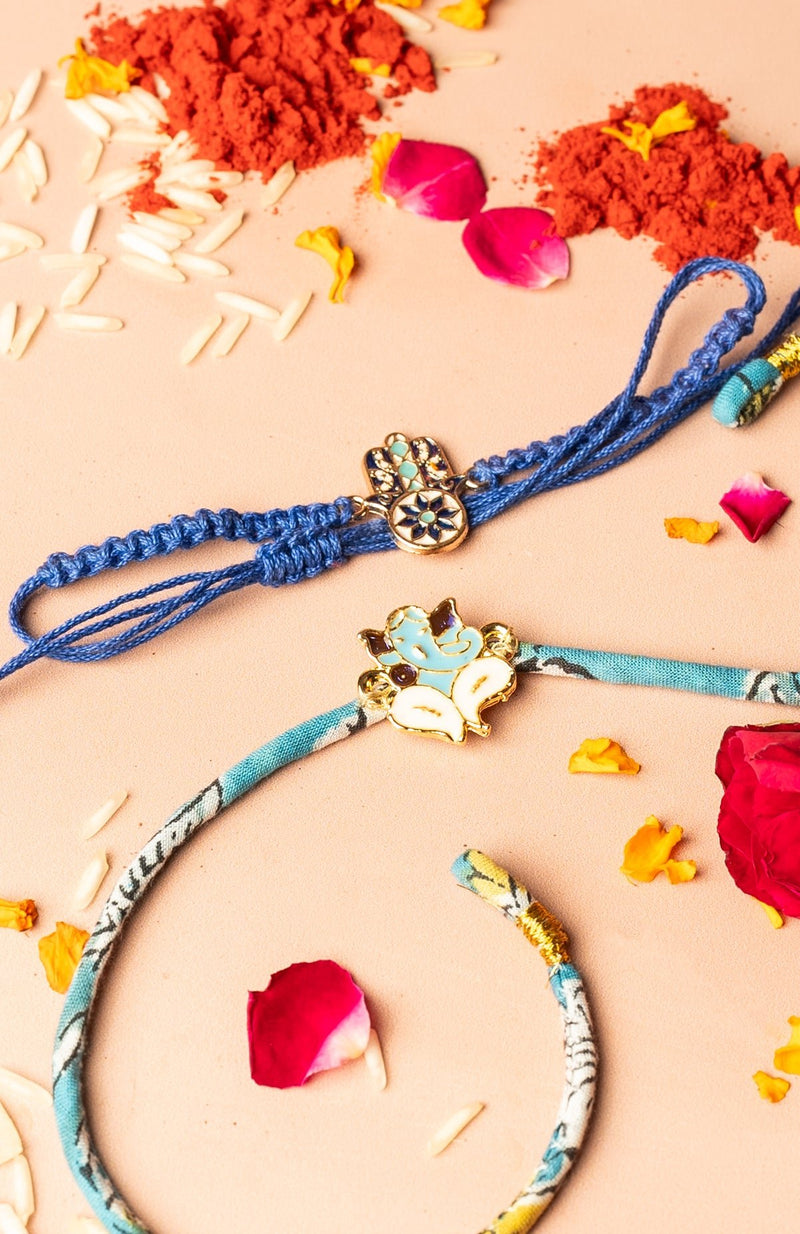 <strong>Sustainable Cloth Rakhi Combo<br>Hand of Faith + Ganesh</strong> <br><i>with Roli & Akshat</i> (Copy) - Nat Habit