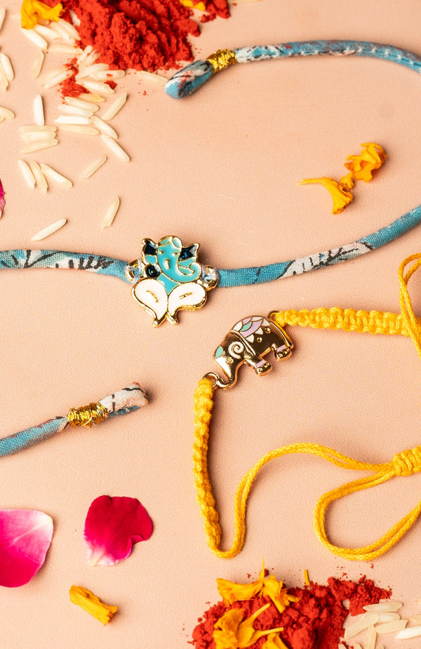 <strong>Sustainable Cloth Rakhi Combo<br>Hathi + Ganesh</strong> <br><i>with Roli & Akshat</i> - Nat Habit