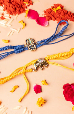 <strong>Sustainable Cloth Rakhi Combo<br>Hathi + Hand of Faith</strong> <br><i>with Roli & Akshat</i> - Nat Habit