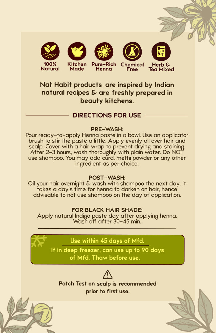 <strong>Ready-to-Apply Fresh Henna Paste</strong><br><i>Pre-soaked in Herbs & Tea Water</i>