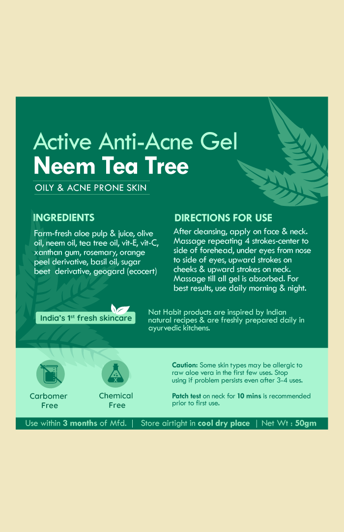 <strong>Active Anti-Acne Neem TeaTree Gel </strong><br><i>for Oily & Acne Prone Skin</i> - Nat Habit