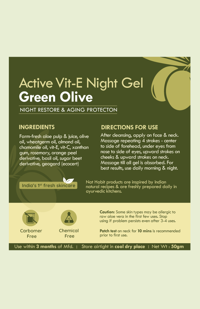 <strong>Active Olive Vit-E Night Gel </strong><br><i>Night Restore & Aging Protection</i> - Nat Habit