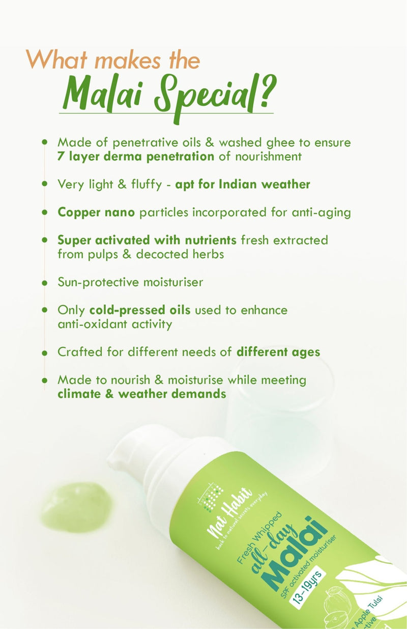 <strong>All-Day Malai - 13-19Yrs - 30g</strong><br><strong>Hot Humid Weather</strong> <br><i>GreenApple Tulsi PhytoActive</i> - Nat Habit
