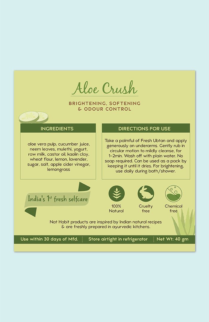 <strong>Aloe Crush UnderArm Ubtan</strong> <br><i>Brightening, Softening & Odour Control</i> - Nat Habit