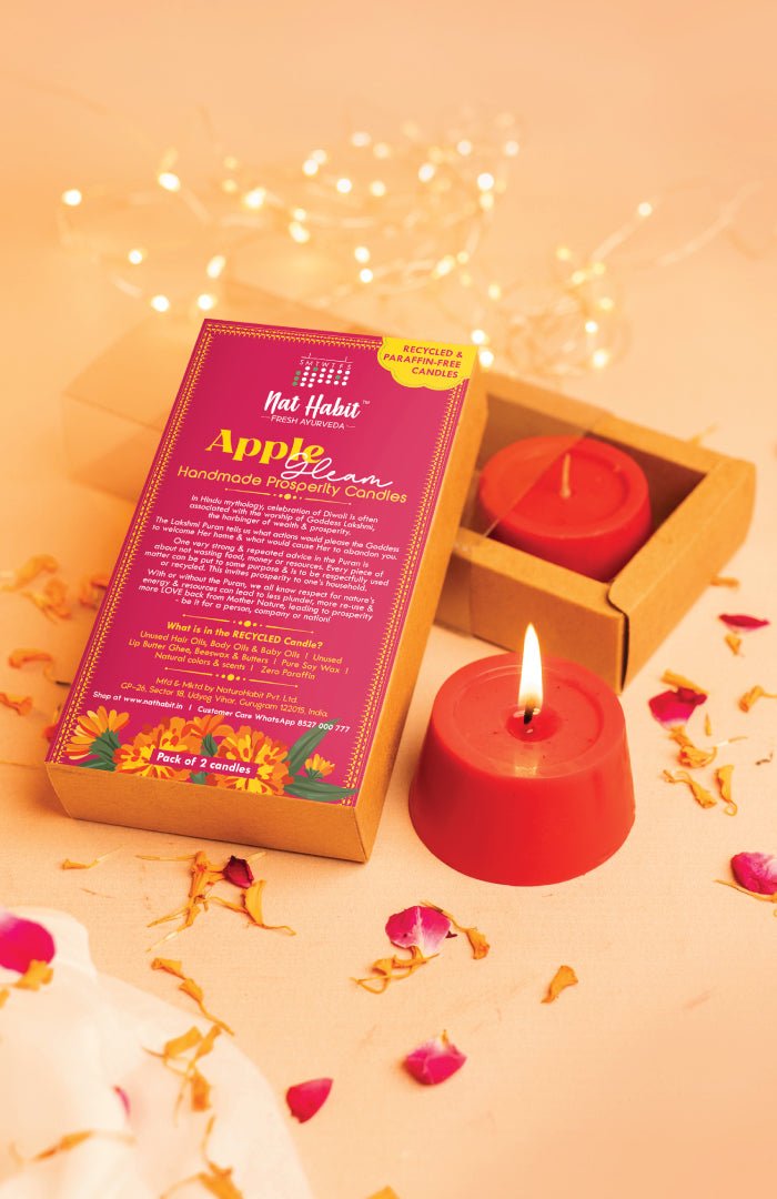 <strong>Apple Gleam Prosperity Candles</strong><br><i>Paraffin-free, Recycled, Puja-pure</i></br> - Nat Habit