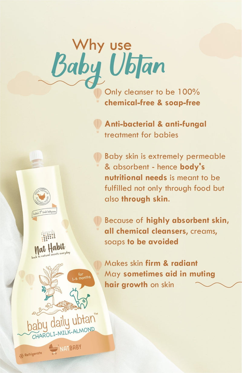 <strong>Baby Daily Ubtan - Charoli Milk Almond - 80g</strong> <br><i>1 - 6 Month Old Baby Cleansing & Nutrition</i> - Nat Habit