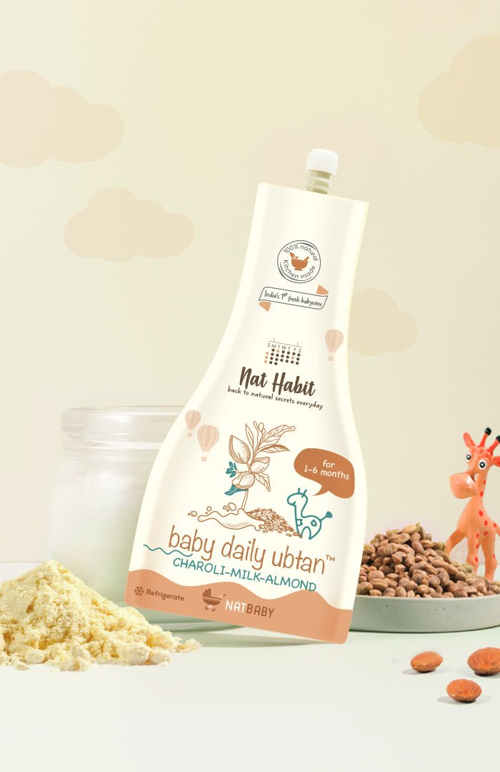 <strong>Baby Daily Ubtan - Charoli Milk Almond - 80g</strong> <br><i>1 - 6 Month Old Baby Cleansing & Nutrition</i> - Nat Habit