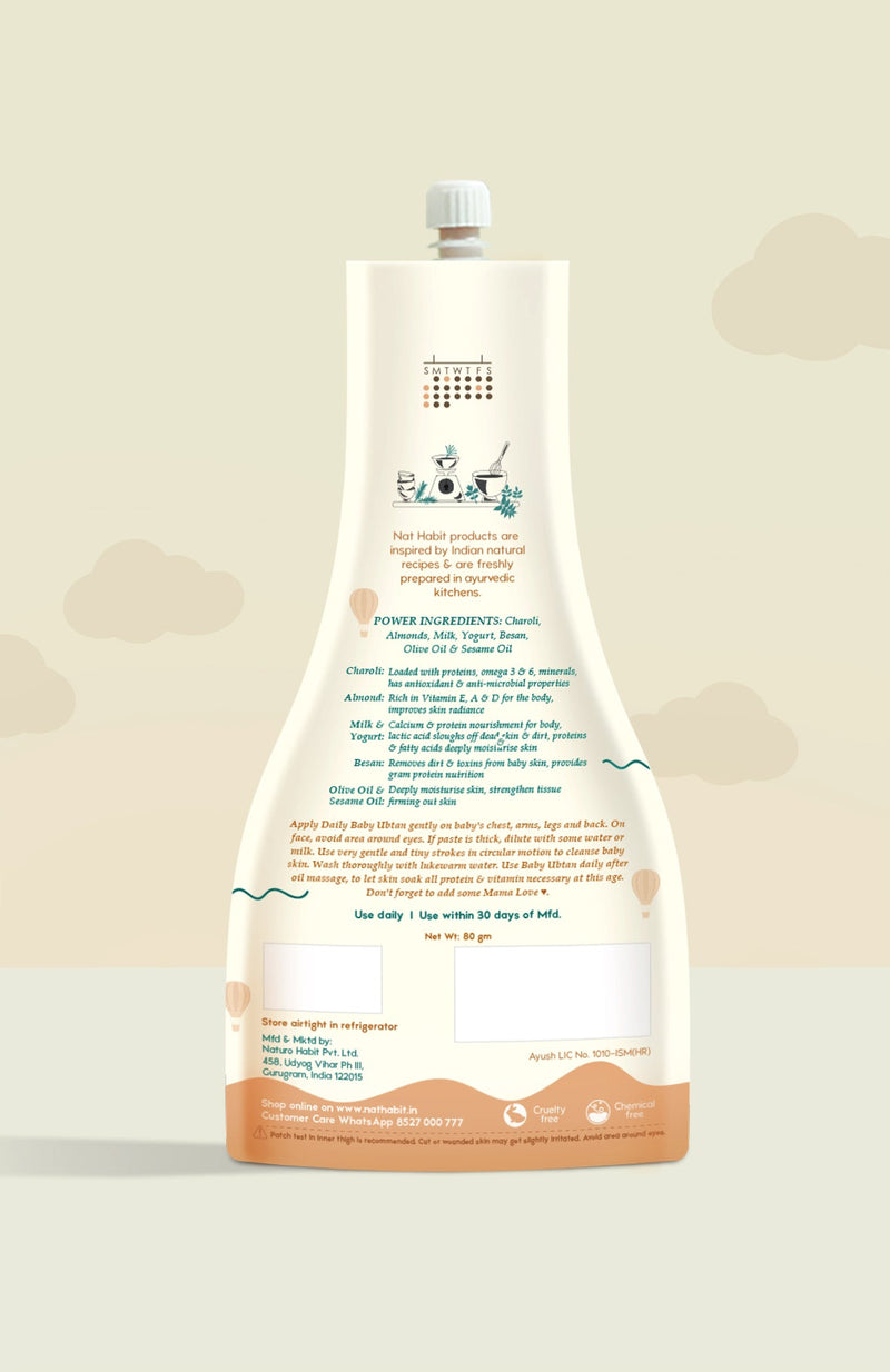 <strong>Baby Daily Ubtan - Charoli Milk Almond - 80g</strong> <br><i>1 - 6 Month Old Baby Cleansing & Nutrition</i> - Nat Habit