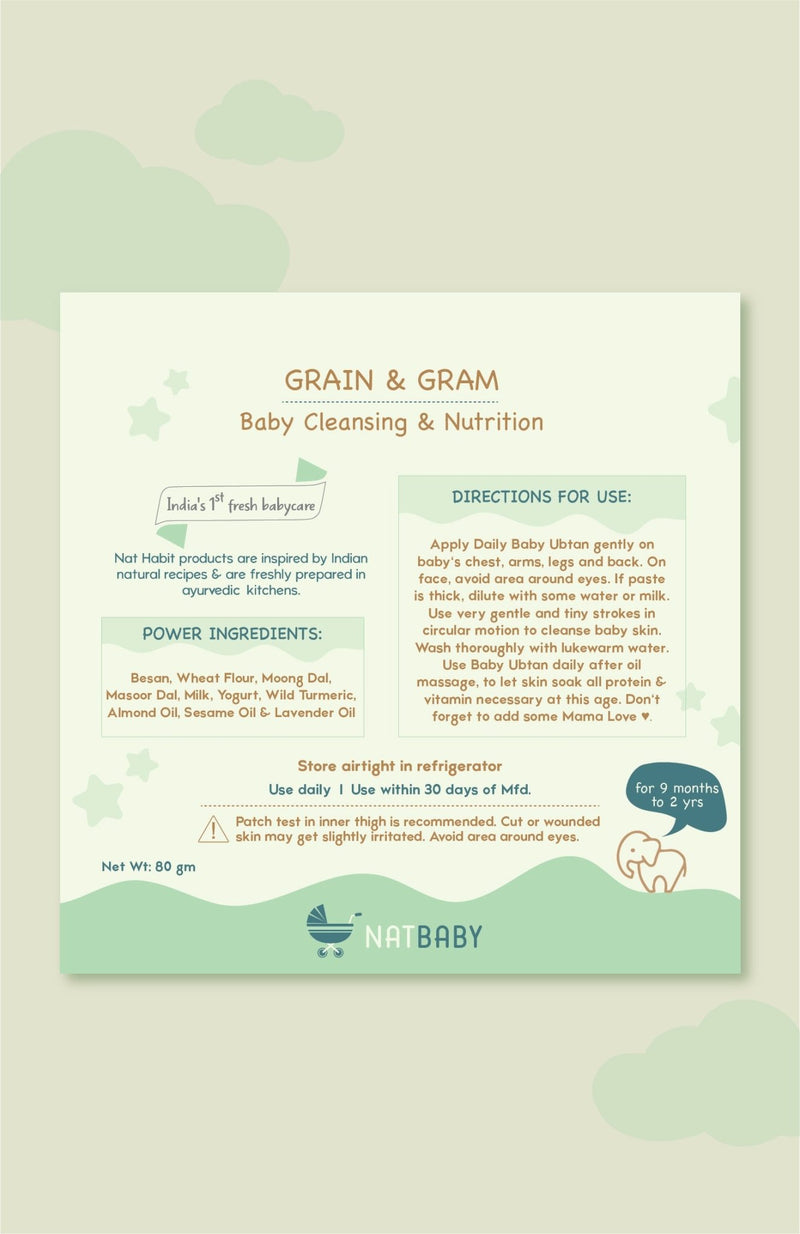 <strong>Baby Daily Ubtan - Grain & Gram - 80g</strong> <br><i>9mth - 2yr Old Baby Cleansing & Nutrition</i> - Nat Habit