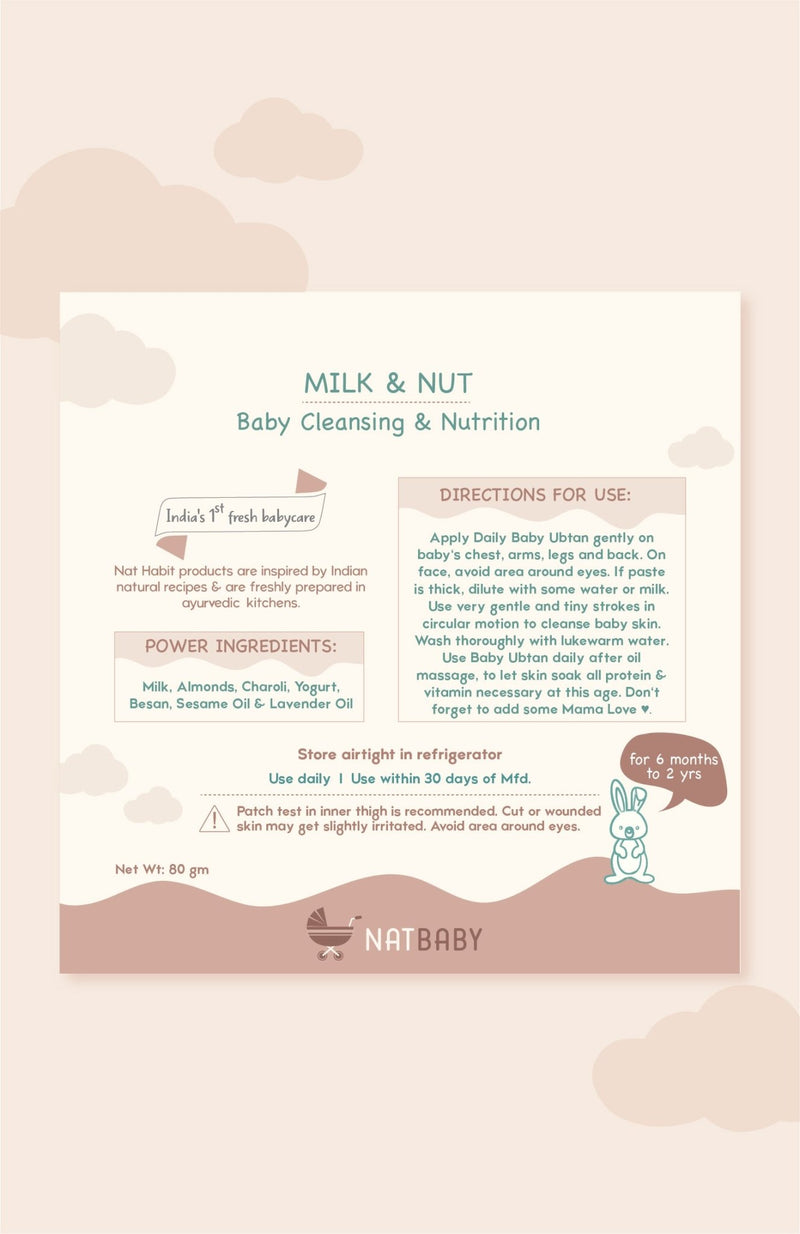 <strong>Baby Daily Ubtan - Milk & Nut - 80g</strong> <br><i>6mth - 2yr Old Baby Cleansing & Nutrition</i> - Nat Habit
