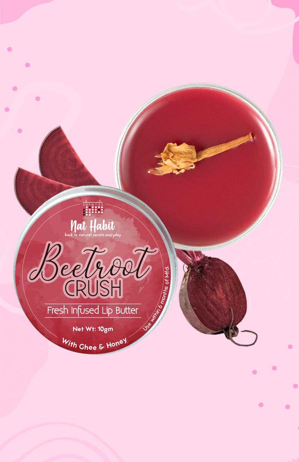 <strong>Beetroot Crush Lip Butter 10g</strong> <br><i>with Fresh Beetroot, Jasmine,<br>Desi Ghee & Raw Honey</i> - Nat Habit