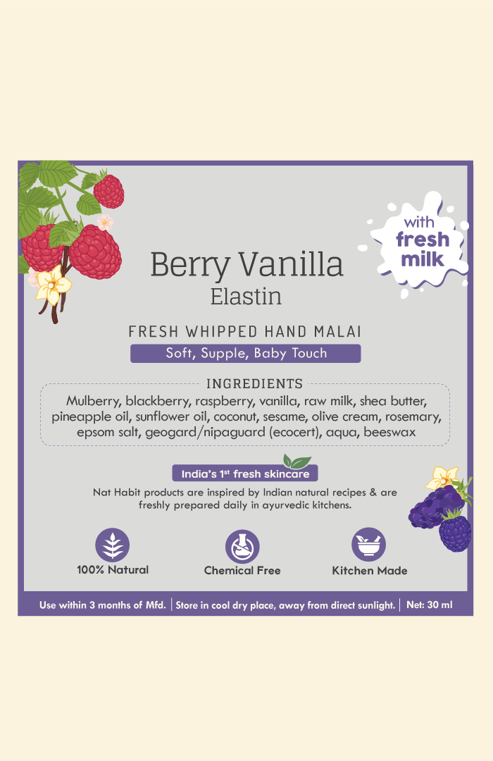 <strong>Berry Vanilla Elastin Hand Malai</strong> <br><i>For Soft, Supple, Baby Touch</i> - Nat Habit