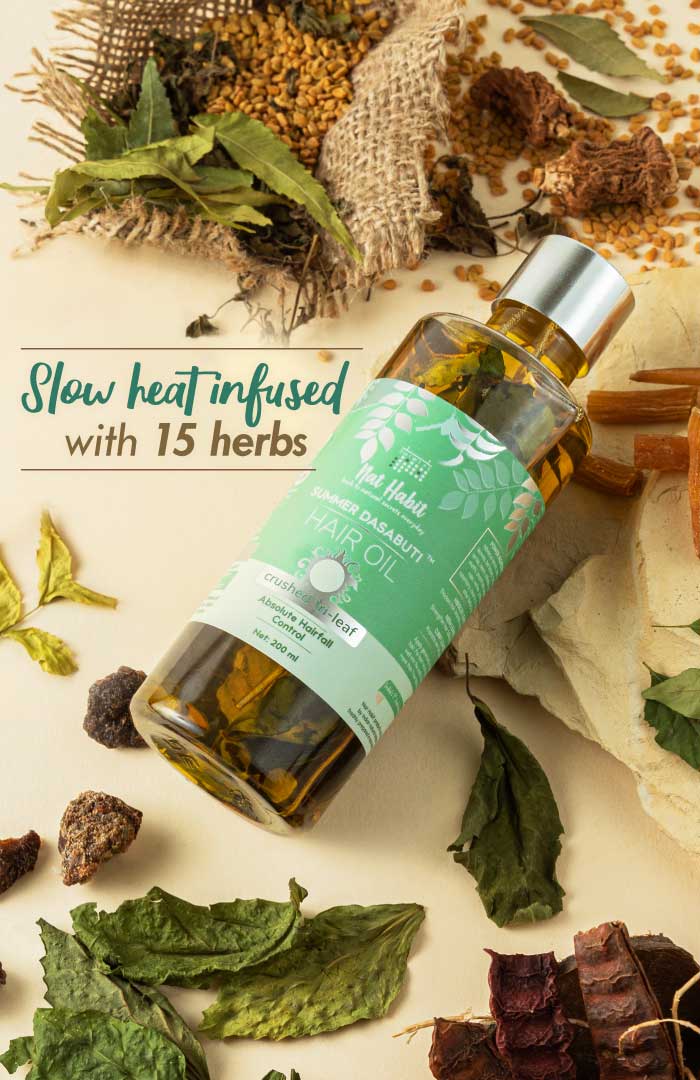 <strong>Crushed Tri-Leaf Summer Hair Oil</strong> <br><i>Absolute Hairfall Control</i> - Nat Habit