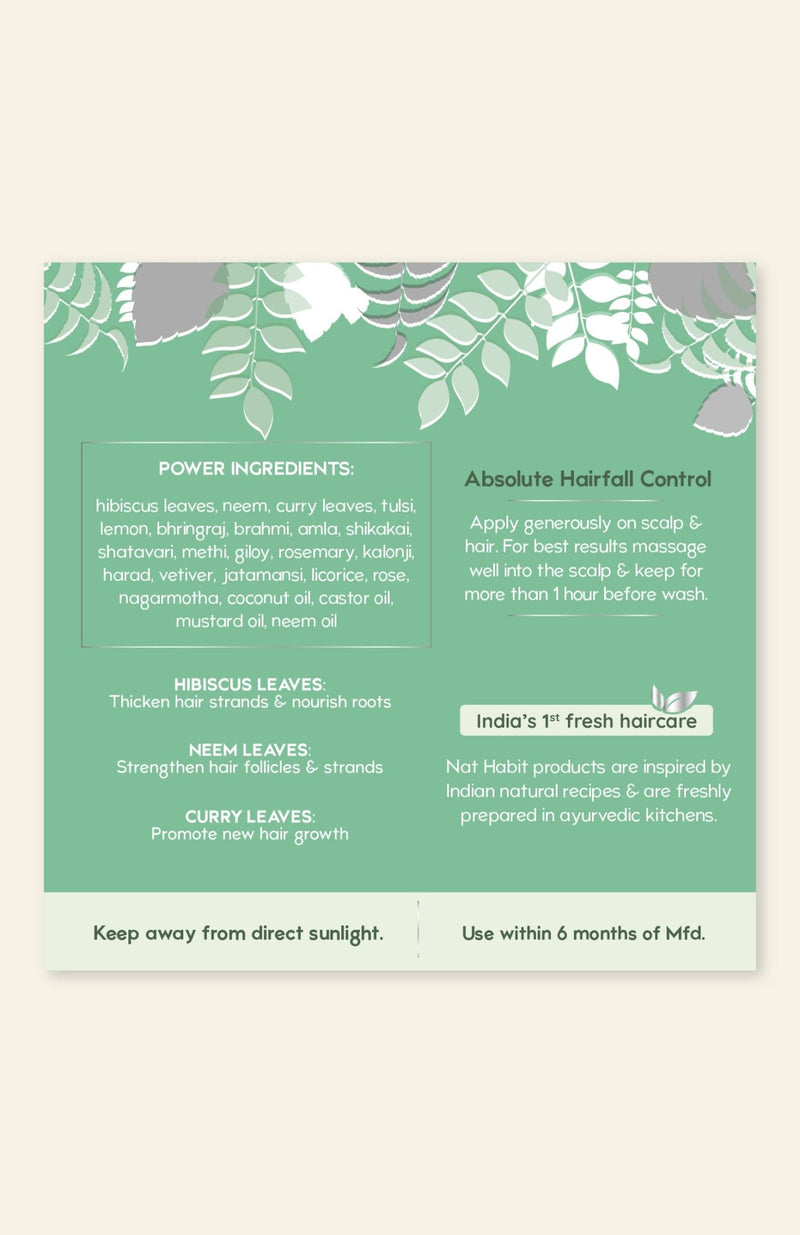 <strong>Crushed Tri-Leaf Summer Hair Oil</strong> <br><i>Absolute Hairfall Control</i> - Nat Habit