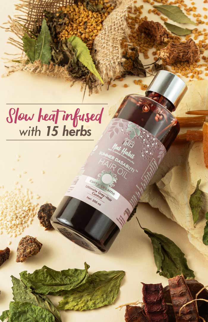 <strong>Curry Sesame Summer Hair Oil</strong> <br><i>Grey-Hair Control</i> - Nat Habit