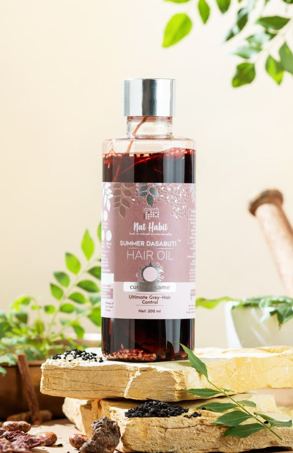 <strong>Curry Sesame Summer Hair Oil</strong> <br><i>Grey-Hair Control</i> - Nat Habit