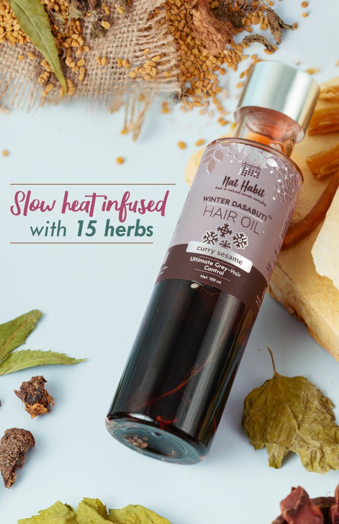 <strong>Curry Sesame Winter Hair Oil</strong> <br><i>Grey-Hair Control</i> - Nat Habit