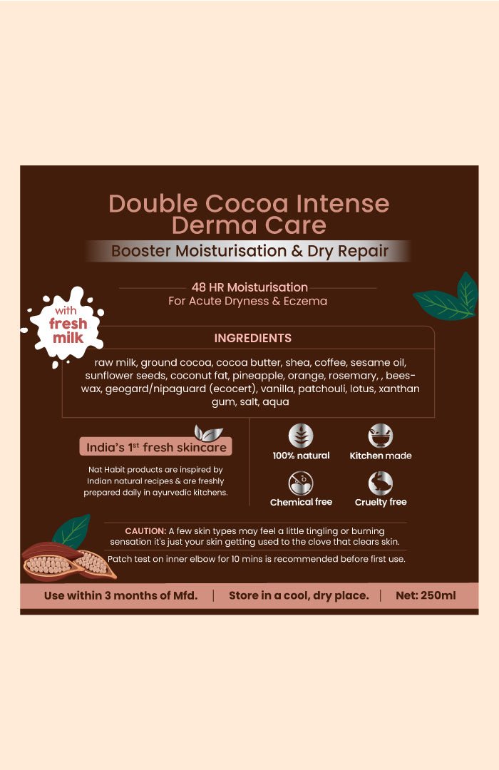 <strong>Double Cocoa Intense DermaCare Malai Lotion</strong> <br><i>for extreme dryness | 48 HR moisture</i> - Nat Habit