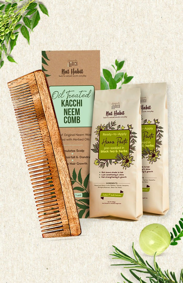 <strong>Dual Tooth Comb & Henna Paste</strong> <br><i>Combo for Henna Care</i> - Nat Habit