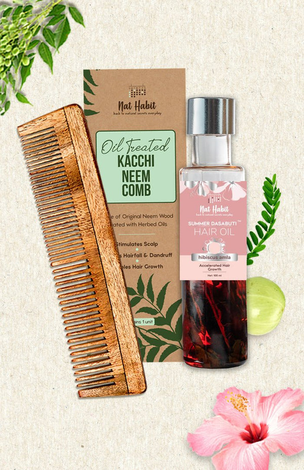 <strong>Dual Tooth Comb & Hibiscus DASABUTI Hair Oil</strong> <br><i>Combo for Hair Growth</i> - Nat Habit