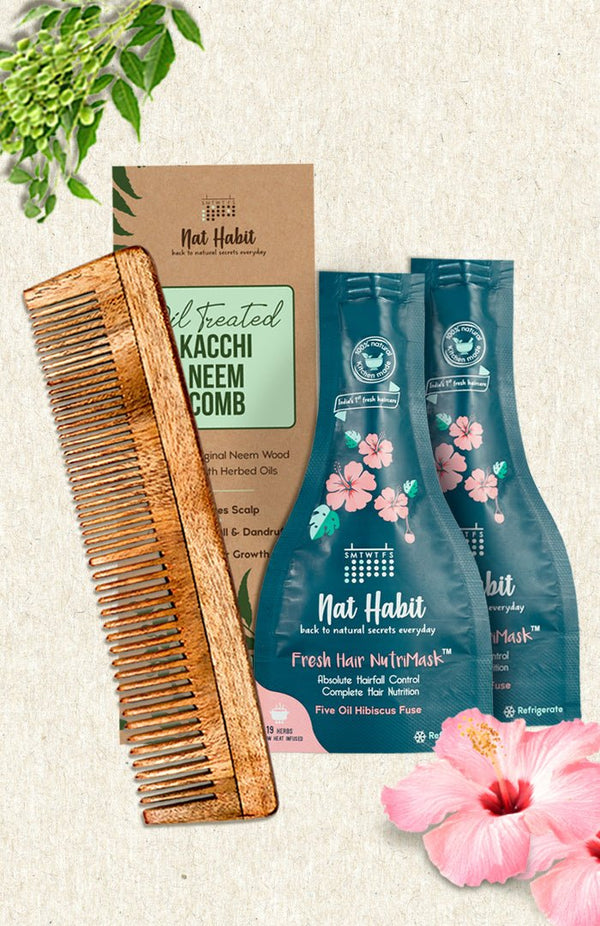 <strong>Dual Tooth Comb & Hibiscus NutriMask</strong> <br><i>Combo for Hair Growth</i> - Nat Habit