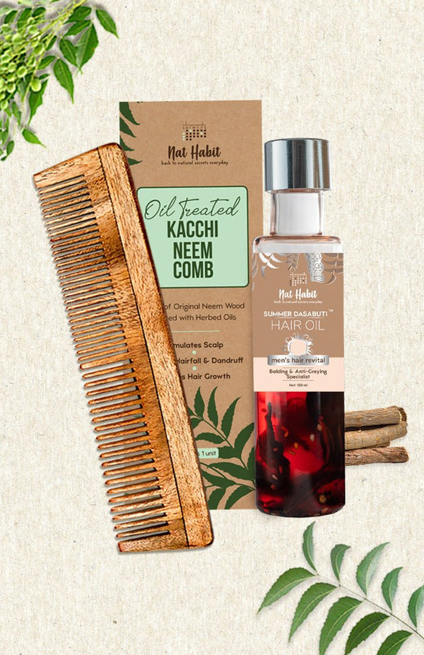 <strong>Dual Tooth Comb & Men's Revital DASABUTI Hair Oil</strong> <br><i>Combo for Men's Hair Care</i> - Nat Habit