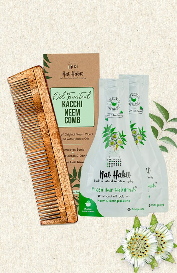 <strong>Dual Tooth Comb & Neem Bhringraj NutriMask</strong> <br><i>Combo for Dandruff Control</i> - Nat Habit