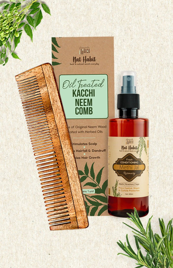<strong>Dual Tooth Comb & Rosemary Methi Jal</strong> <br><i>Combo for Frizz Control</i> - Nat Habit
