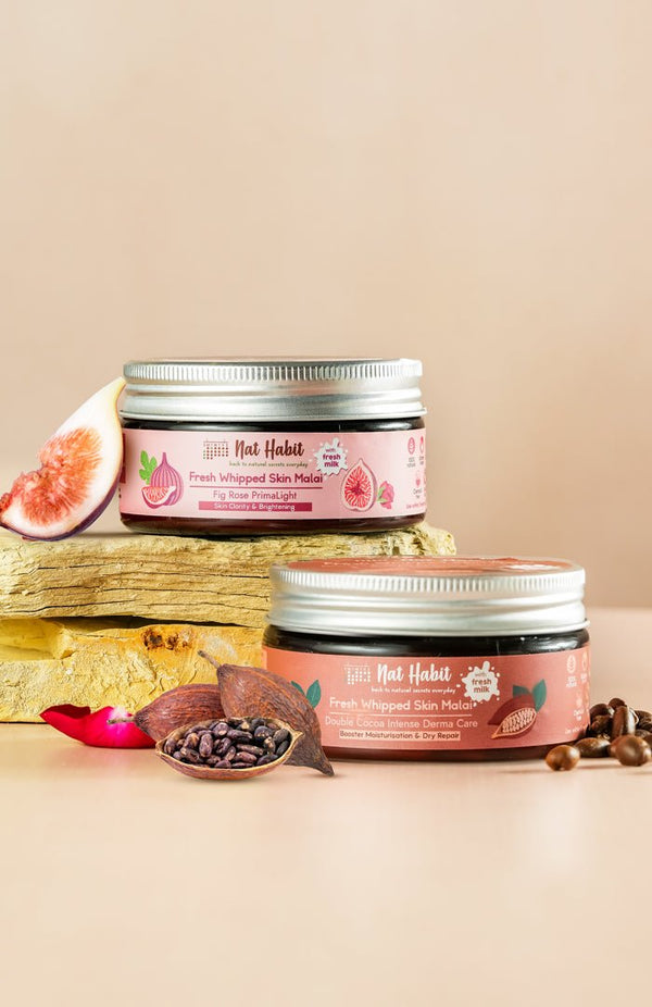 <strong>Fig Rose & Double Cocoa Skin Malai Combo Pack of 2</strong><br><i>for brightening & dry skin repair | 24-48Hr moisture</i> - Nat Habit