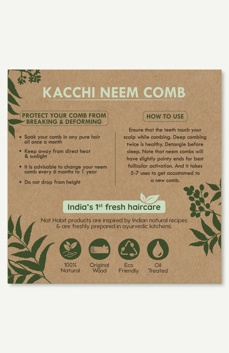 <strong>Fine Tooth Kacchi Neem Comb</strong> <br><i>Frizz Control & Shine</i> - Nat Habit