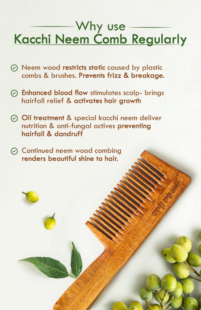 <strong>Fine Tooth Kacchi Neem Comb</strong> <br><i>Frizz Control & Shine</i> - Nat Habit