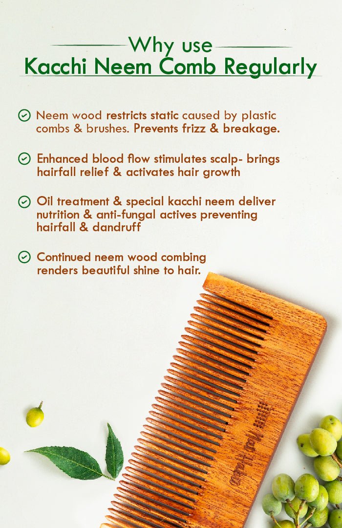 <strong>Fine Tooth Kacchi Neem Styling Comb </strong><br><i>Daily Styling, Large Size</i> - Nat Habit