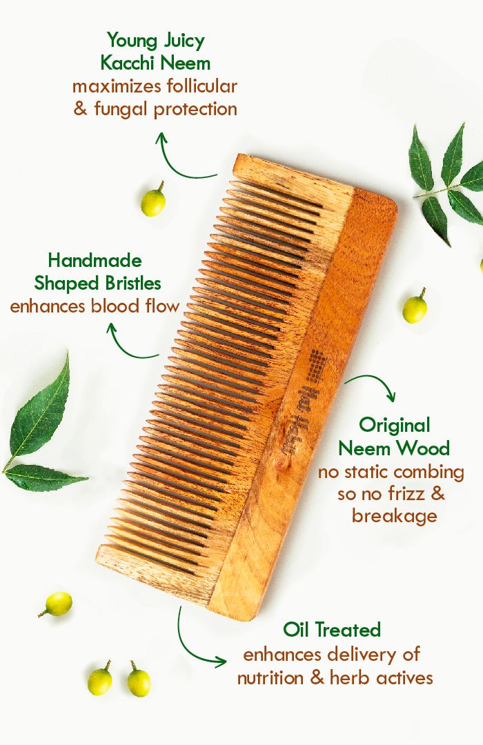 <strong>Fine Tooth Kacchi Neem Styling Comb </strong><br><i>Daily Styling, Large Size</i> - Nat Habit