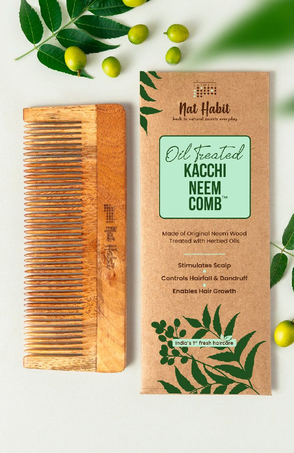 <strong>Fine Tooth Kacchi Neem Styling Comb </strong><br><i>Daily Styling, Large Size</i> - Nat Habit