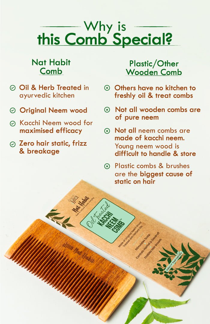 <strong>Fine Tooth Kacchi Neem Styling Comb </strong><br><i>Daily Styling, Small Size</i> - Nat Habit