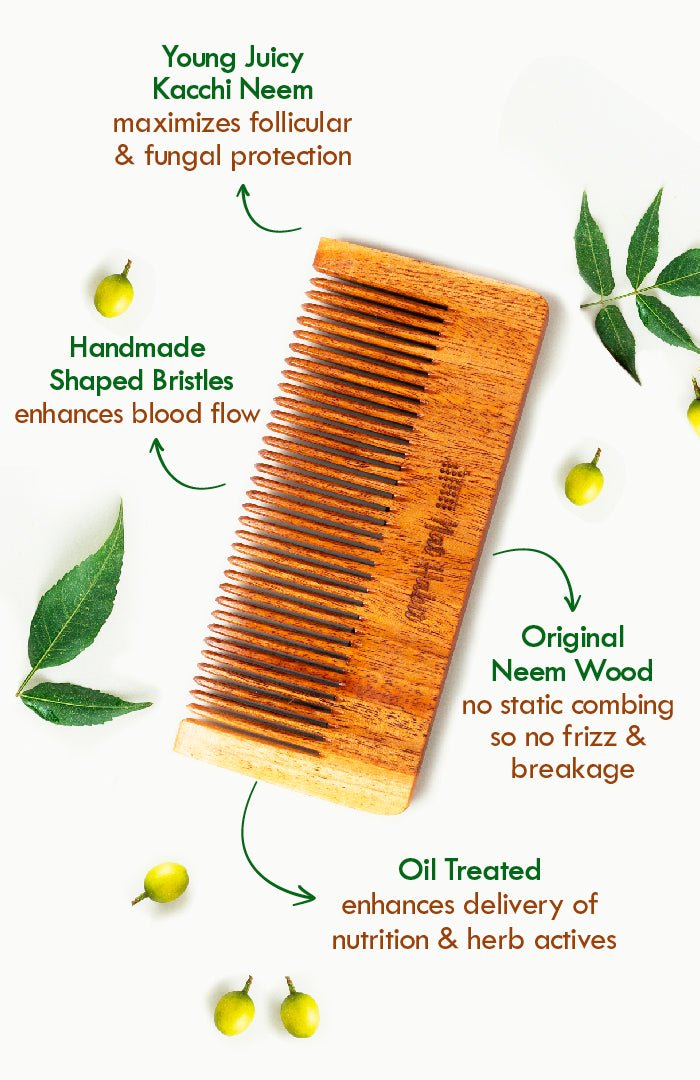 <strong>Fine Tooth Kacchi Neem Styling Comb </strong><br><i>Daily Styling, Small Size</i> - Nat Habit