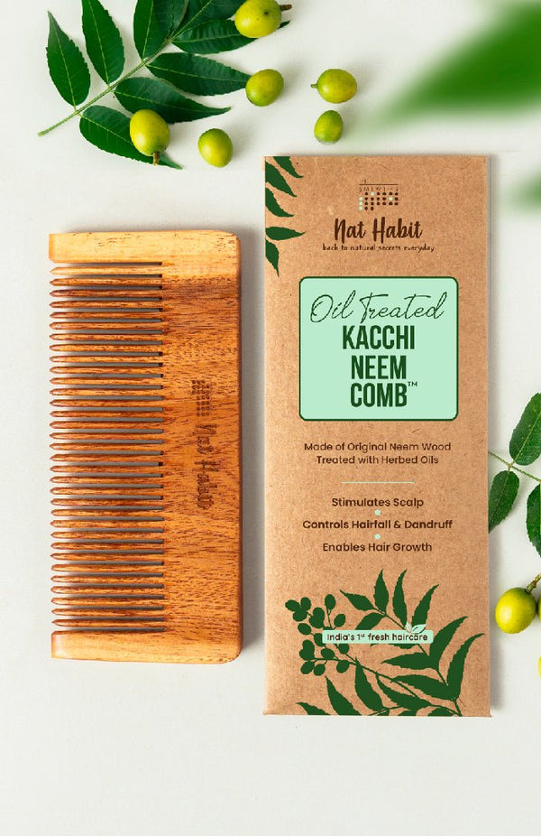 <strong>Fine Tooth Kacchi Neem Styling Comb </strong><br><i>Daily Styling, Small Size</i> - Nat Habit