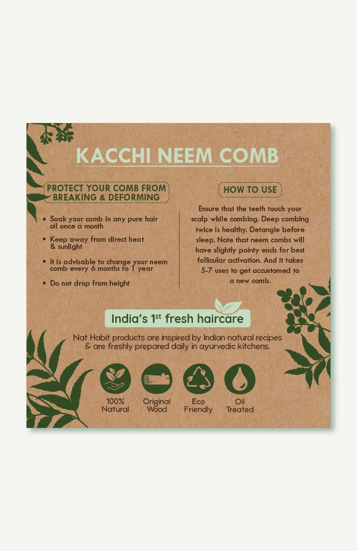 <strong>Fine Tooth Kacchi Neem Styling Comb </strong><br><i>Daily Styling, Small Size</i> - Nat Habit
