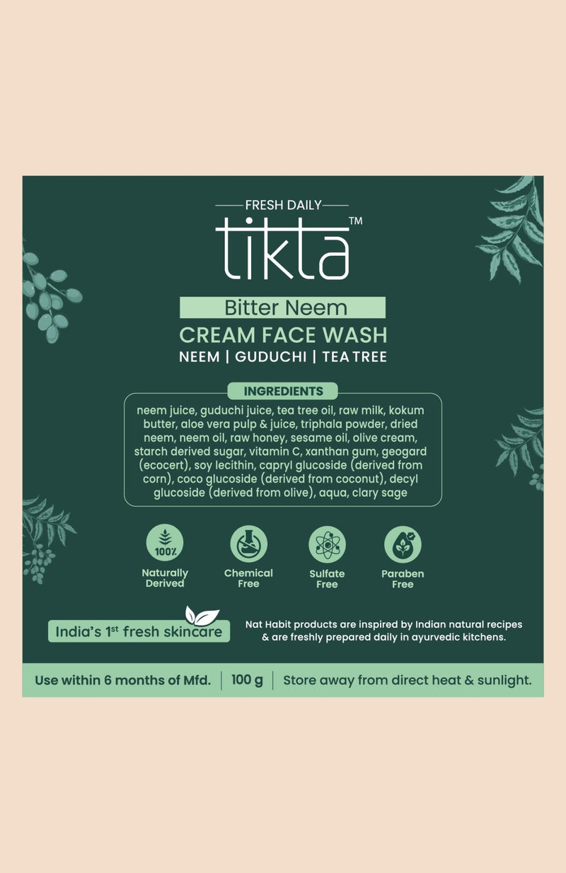 <strong>Fresh Daily Tikta Bitter Neem Cream Face Wash</strong> <br><i>for Normal to Oily Skin</i> - Nat Habit