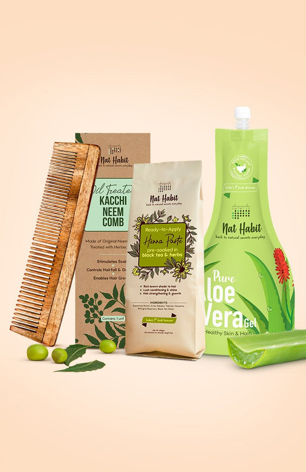 <strong>Henna, Dual Tooth Comb & Pure Aloe Gel Combo</strong> <br><i>Combo Pack of 3</i> - Nat Habit