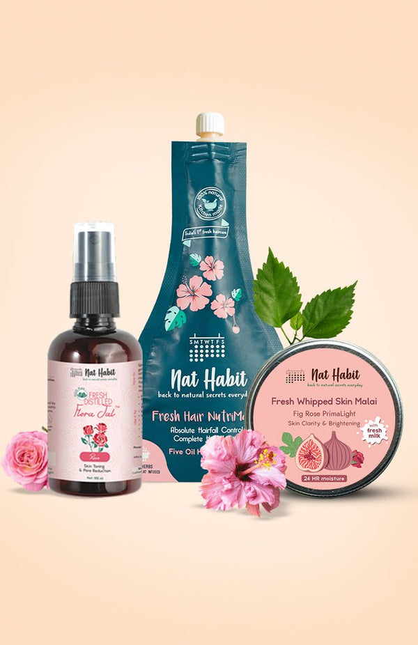 <strong>Hibiscus NutriMask, Fig Rose Skin Malai, & Pure Gulab Jal Combo</strong> <br><i>Combo Pack of 3</i> - Nat Habit