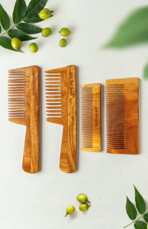 <strong>Kacchi Neem Comb Combo</strong> <br><i>Dual + Fine + Wide + Pocket</i> - Nat Habit