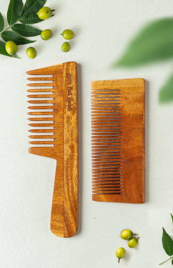 <strong>Kacchi Neem Comb Combo</strong> <br><i>Styling (Small) + Wide Tooth</i> - Nat Habit