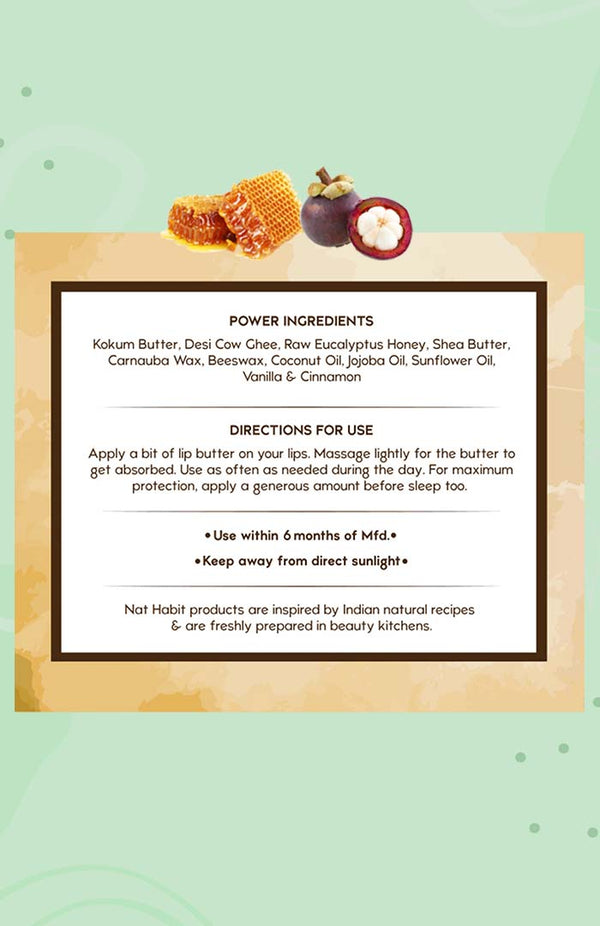 <strong>Kokum Honey Lip Butter 10g</strong> <br><i>with Kokum Butter, Raw Honey & Desi Ghee</i> - Nat Habit