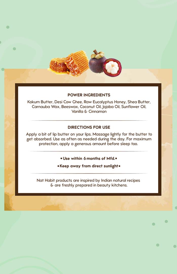 <strong>Kokum Honey Lip Butter 10g</strong> <br><i>with Kokum Butter, Raw Honey & Desi Ghee</i> - Nat Habit