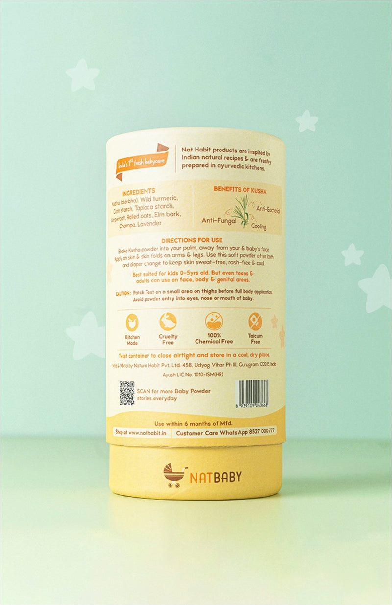 <strong>Kusha Baby Powder - Raw Haldi - 150g</strong> <br><i>0-5yrs Rashfree Soft Protection</i> - Nat Habit