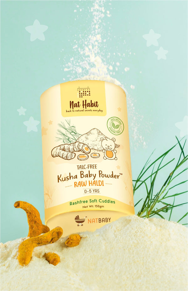<strong>Kusha Baby Powder - Raw Haldi - 150g</strong> <br><i>0-5yrs Rashfree Soft Protection</i> - Nat Habit