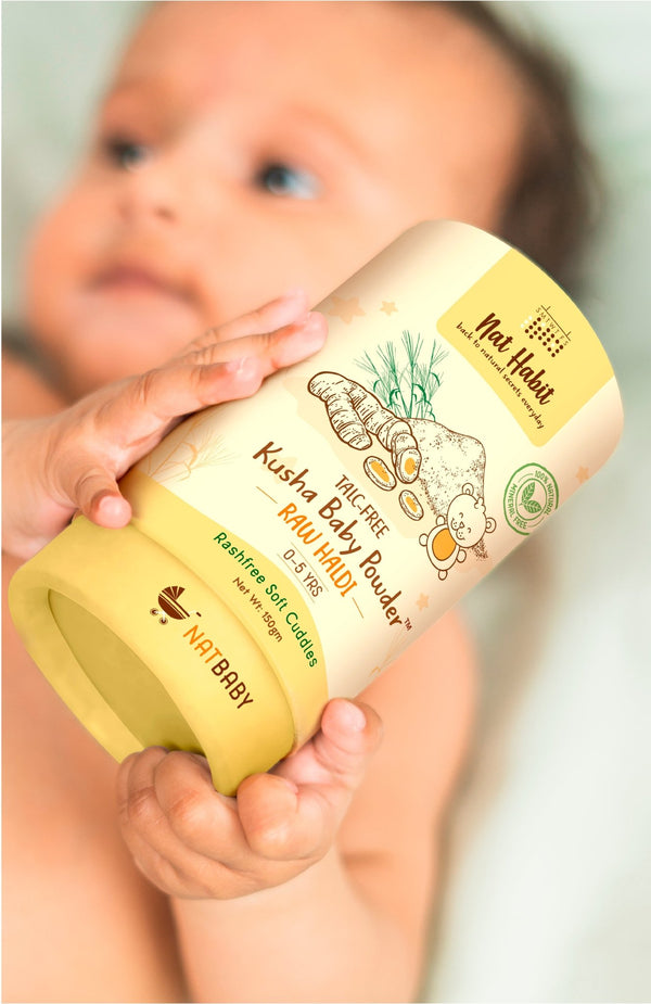 <strong>Kusha Baby Powder - Raw Haldi - 150g</strong> <br><i>0-5yrs Rashfree Soft Protection</i> - Nat Habit