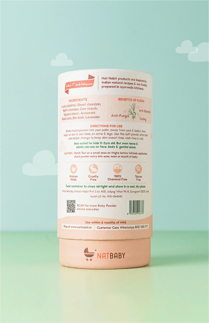 <strong>Kusha Baby Powder - Shwet Chandan - 150g</strong> <br><i>0-5yrs Rashfree Soft Protection</i> - Nat Habit